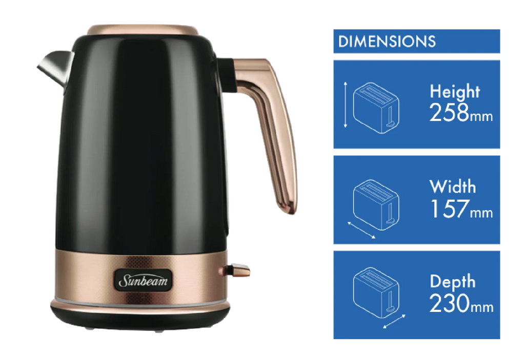 Sunbeam Cordless Kettle, 2400W 1.7L Hot Water Jug Kettle Black Bronze