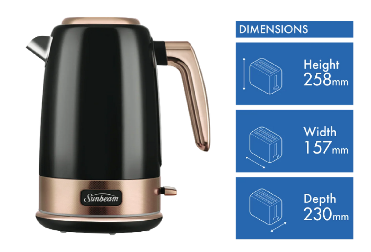 Sunbeam Cordless Kettle, 2400W 1.7L Hot Water Jug Kettle Black Bronze
