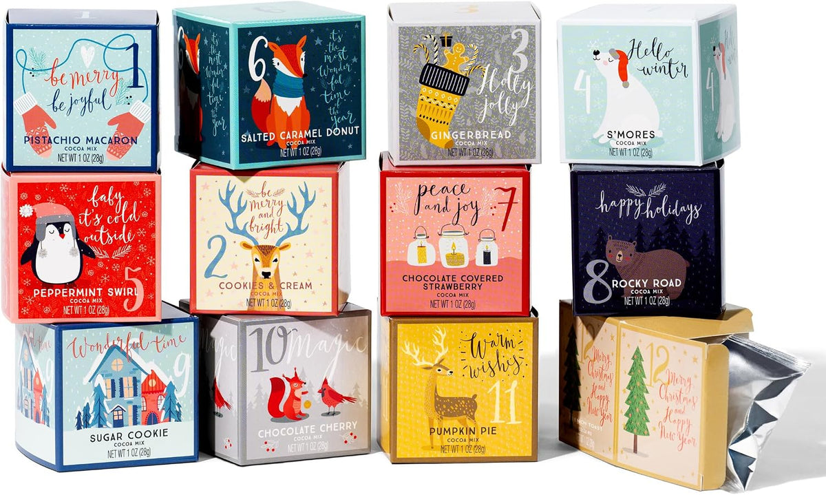 12 Days of Christmas Hot Chocolate Gift Set, 12 Gourmet Hot Cocoa Mixes