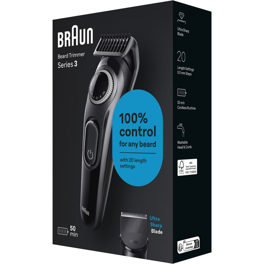 Braun Beard Trimmer Shaver Facial Shaving, Cordless Washable Head